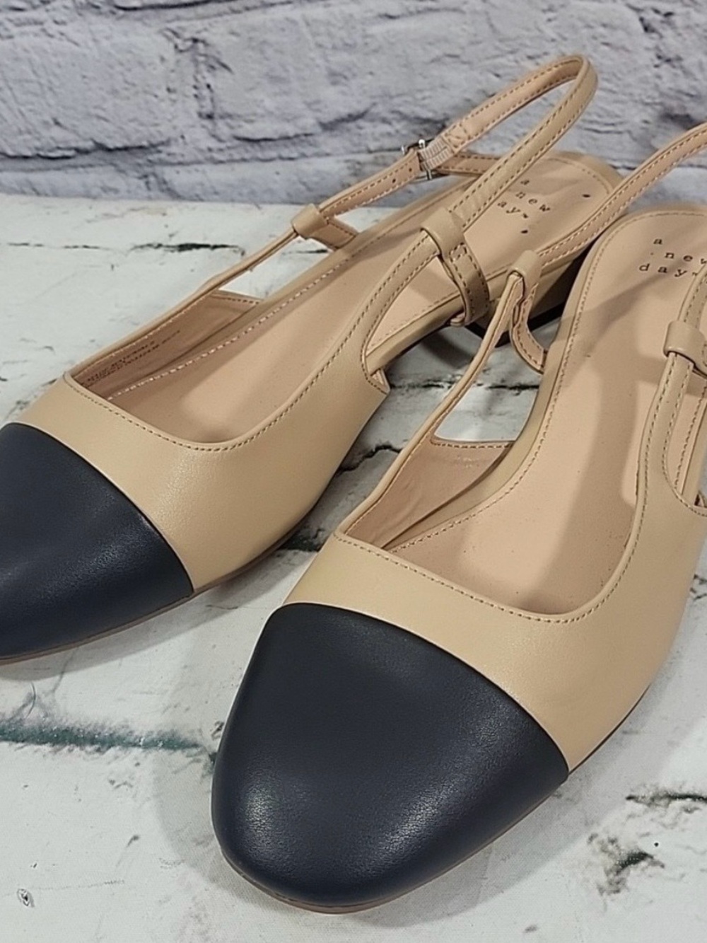 a new day Beige and Black Two-Tone Slingback Flats